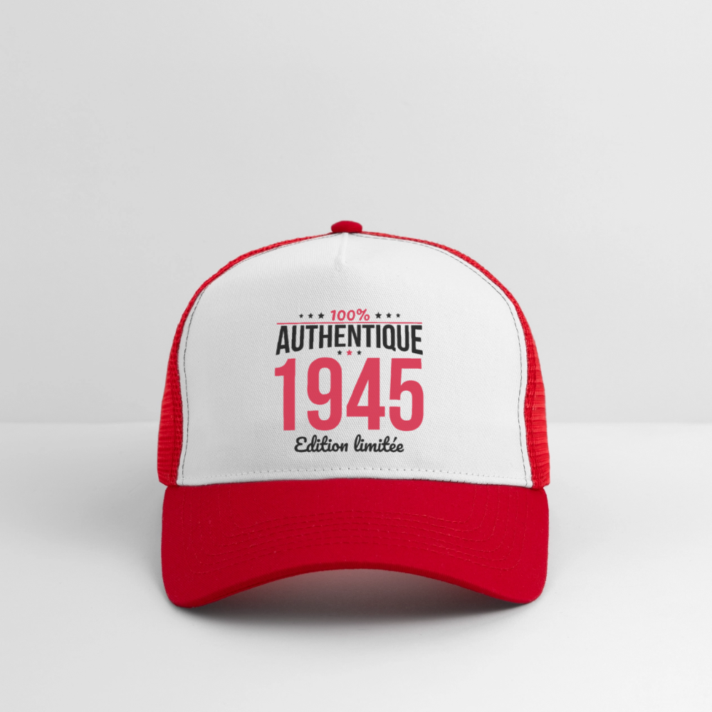 Casquette Trucker - Anniversaire 80 Ans - 100% Authentique 1945 - blanc/rouge
