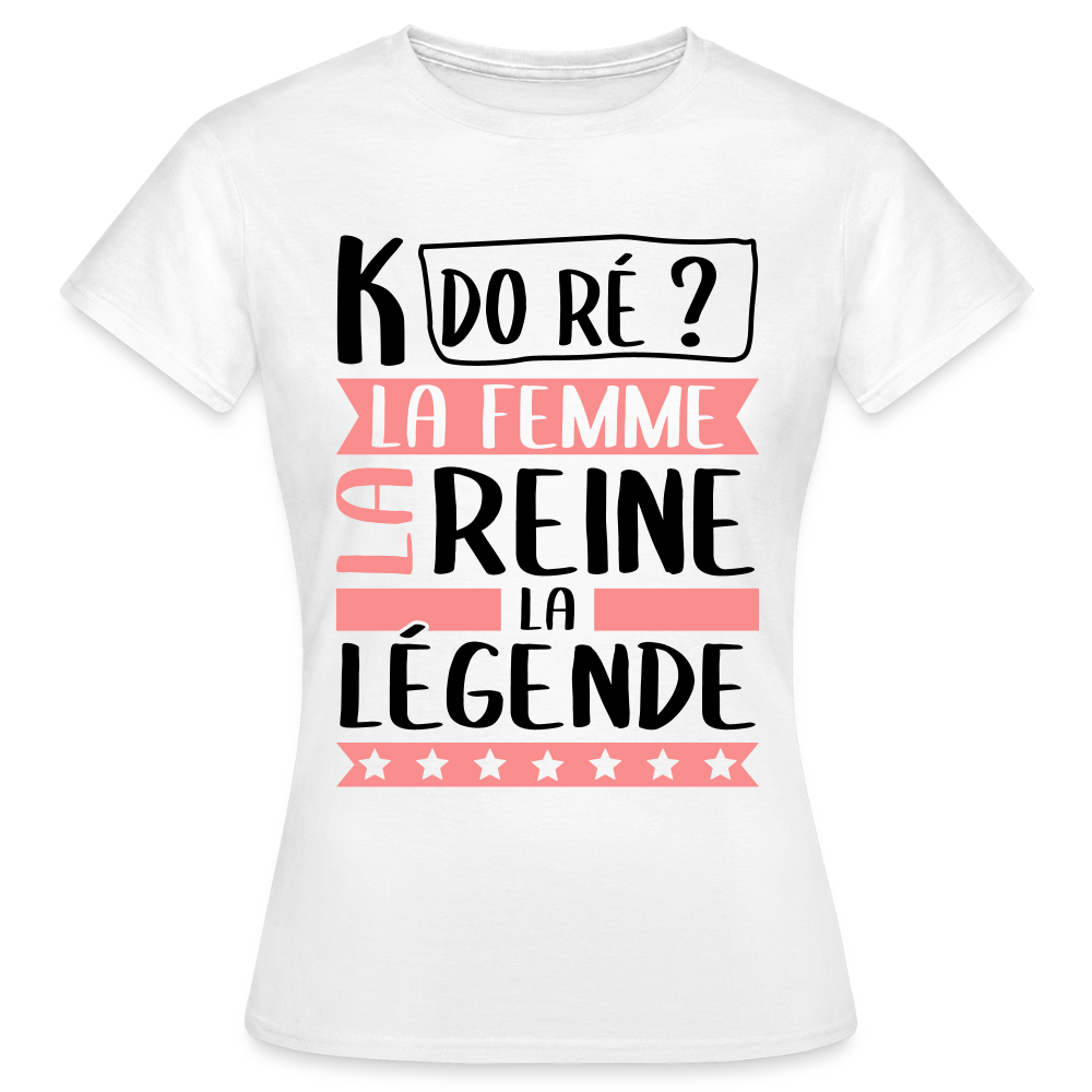 T-shirt femme coloris clair Camille rébus – La femme, la reine, la légende - blanc