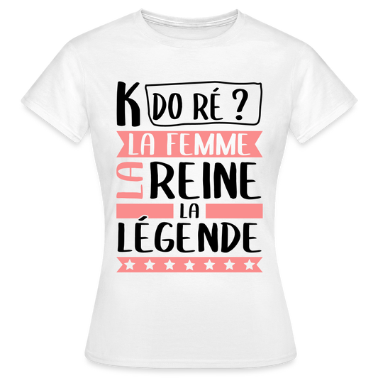 T-shirt femme coloris clair Camille rébus – La femme, la reine, la légende - blanc