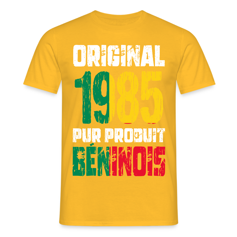 T-shirt Homme - Anniversaire 40 Ans - Original 1985 - Pur produit Béninois - jaune