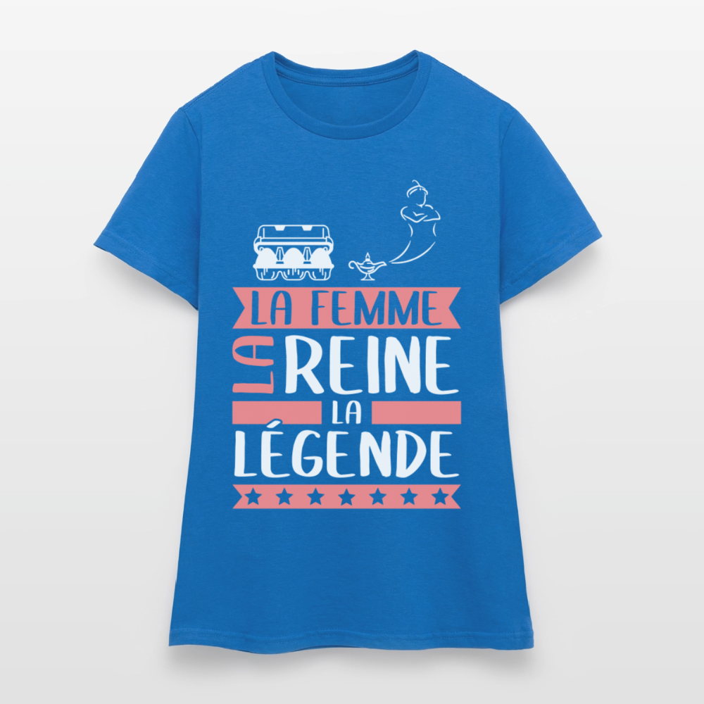 T-shirt femme Eugénie rébus – La femme, la reine, la légende - bleu royal