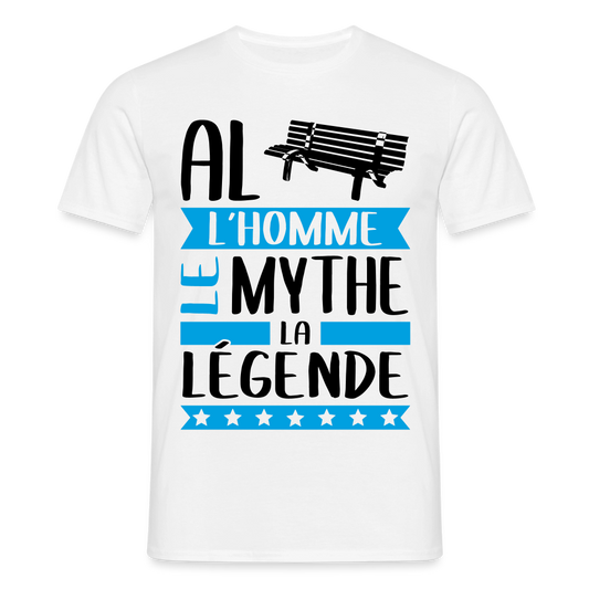 T-shirt homme coloris clair Alban rébus – L’homme, le mythe, la légende - blanc
