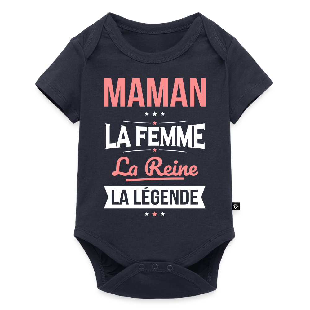 Body bébé bio manches courtes motif rose - Maman, femme, reine, légende - bleu marine