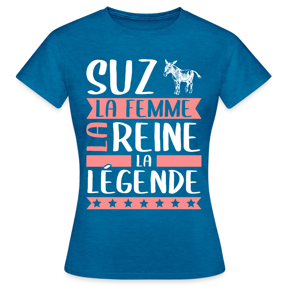 T-shirt femme Suzanne rébus – La femme, la reine, la légende - bleu saphir antique chiné