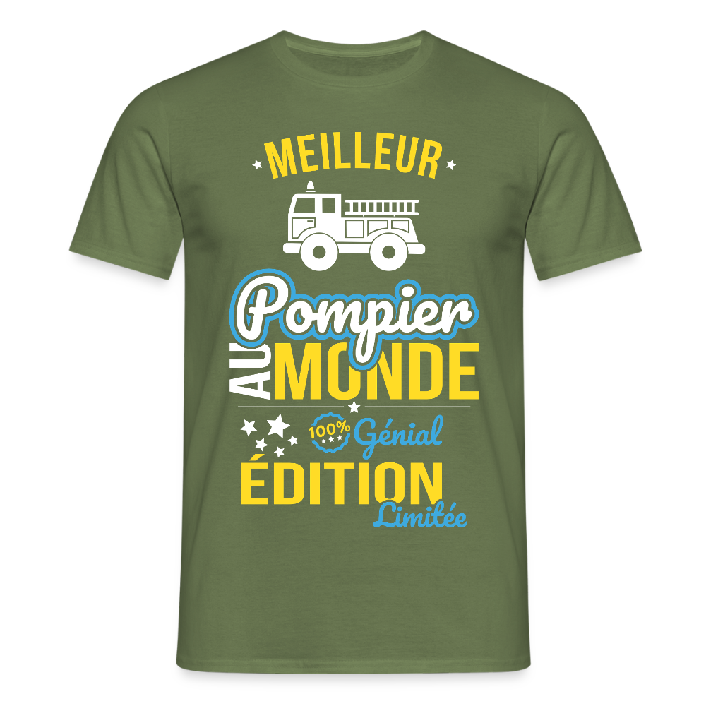 T-shirt Homme - Meilleur Pompier au monde - 100% génial - vert militaire