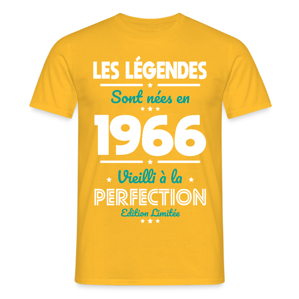 T-shirt anniversaire homme 60 ans – Les légendes sont nées en 1966 - jaune