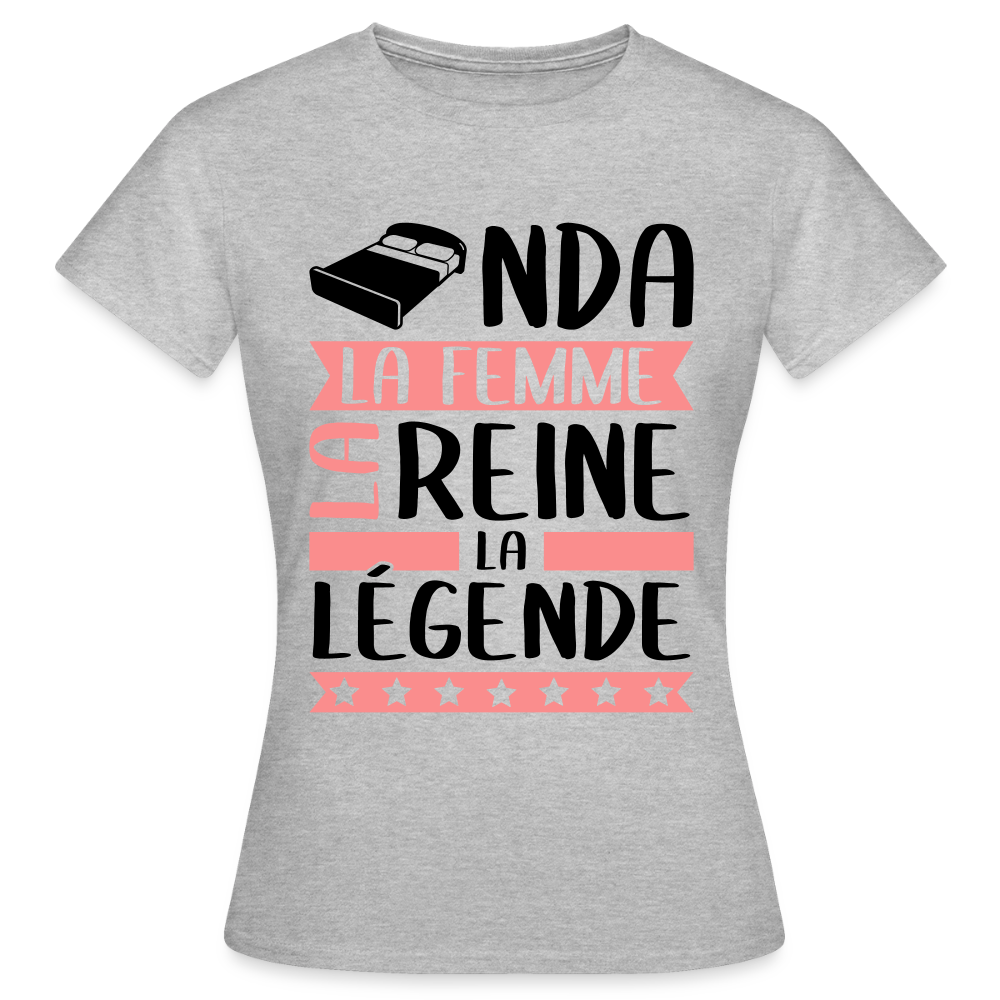 T-shirt femme coloris clair Linda rébus – La femme, la reine, la légende - gris chiné