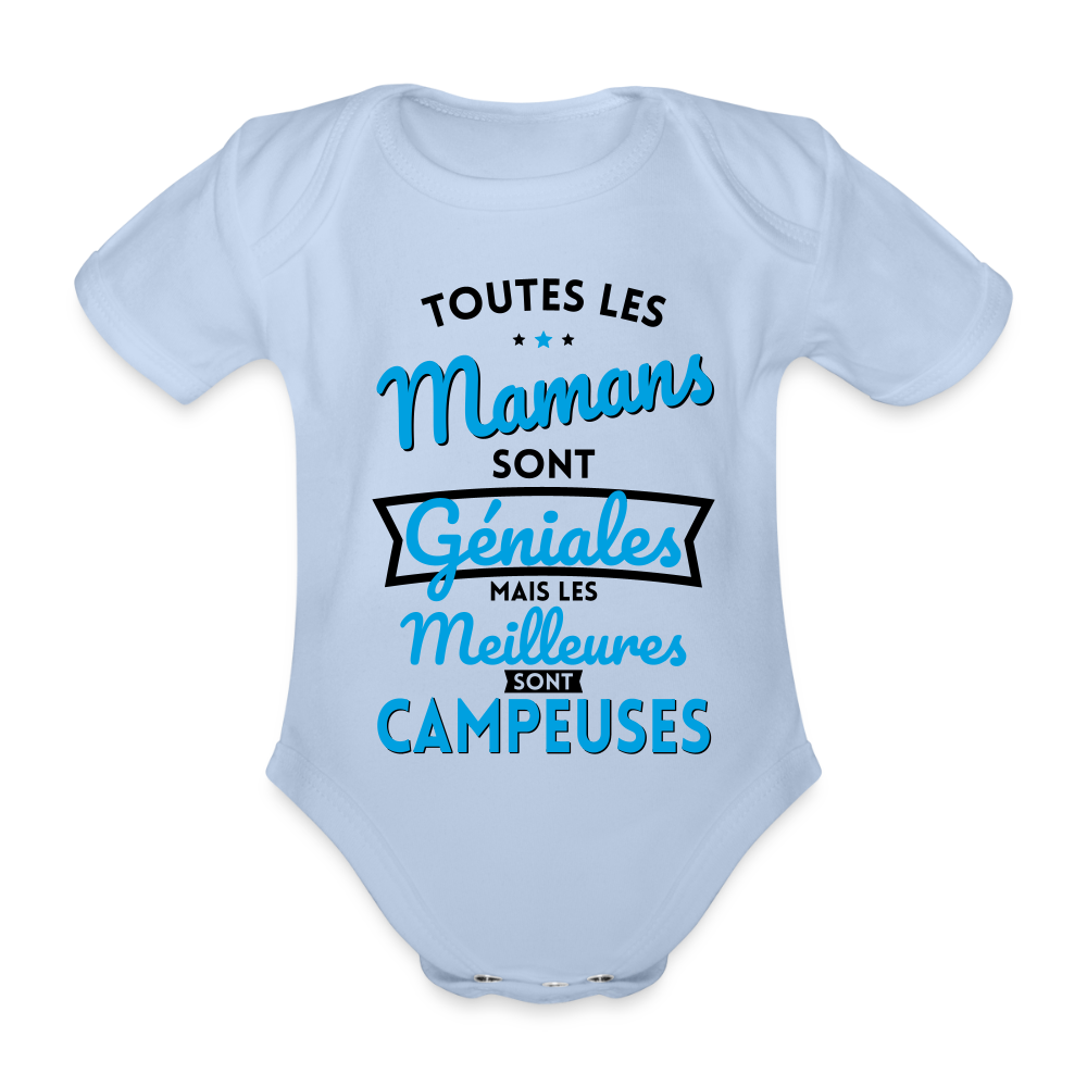 Body Bébé bio manches courtes - Mamans géniales - Les meilleures sont campeuses - ciel