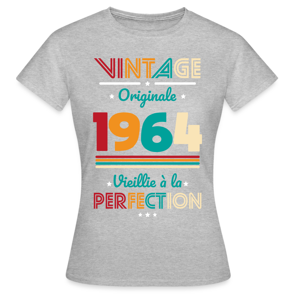 T-shirt Femme - Anniversaire 61 Ans - Vintage Originale 1964 - gris chiné
