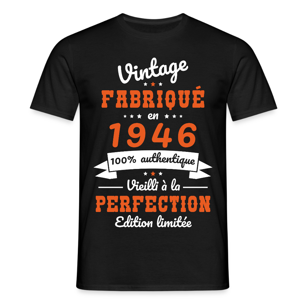 T-shirt anniversaire homme 80 ans – Vintage 1946 - noir