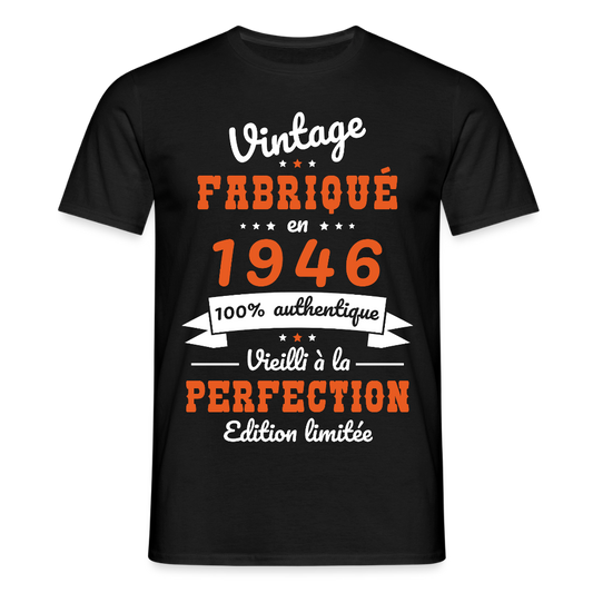 T-shirt anniversaire homme 80 ans – Vintage 1946 - noir