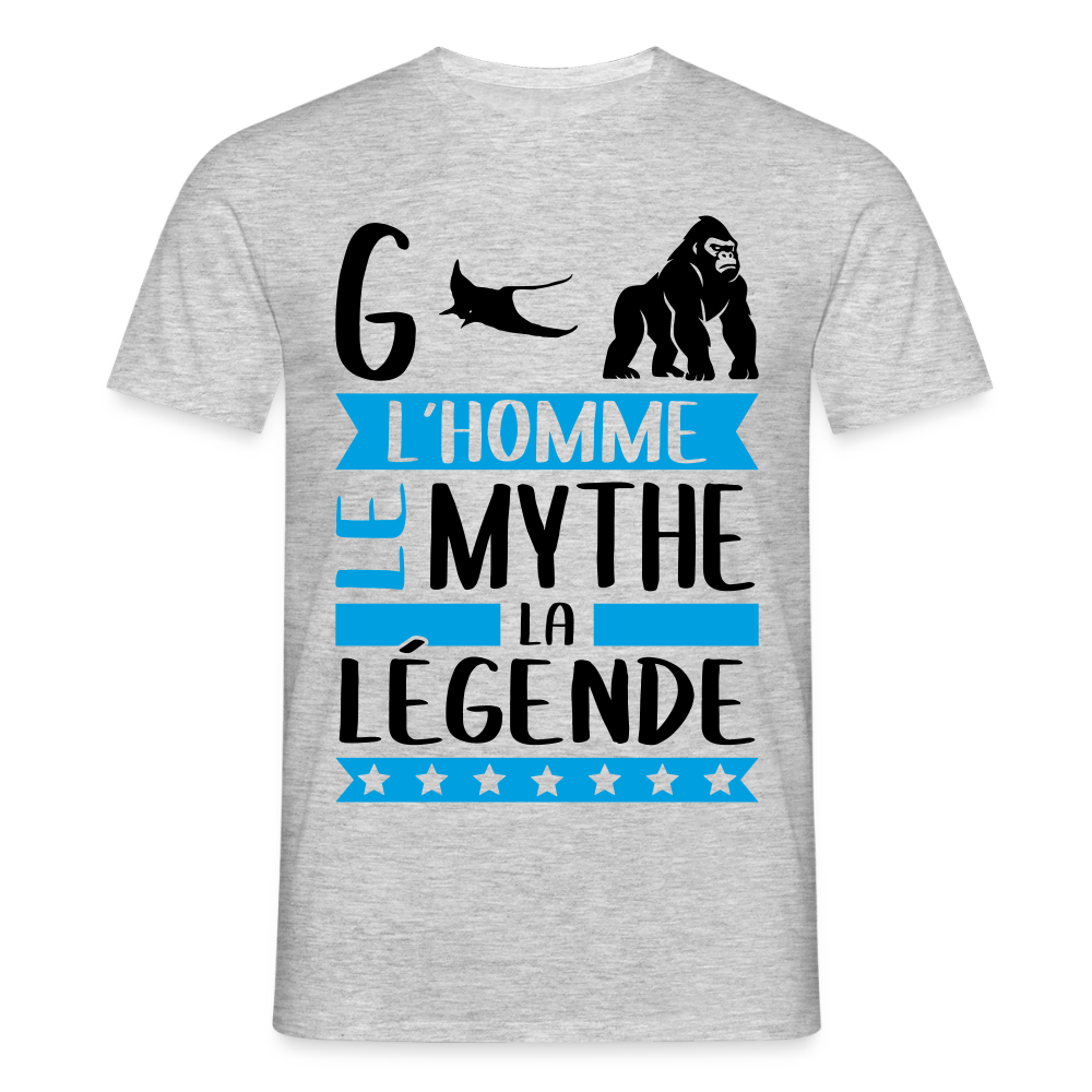 T-shirt homme coloris clair Grégory en rébus – L’homme, le mythe, la légende - gris chiné