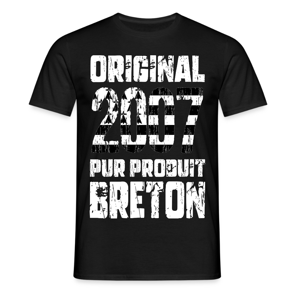 T-shirt Homme - Anniversaire 18 Ans - Original 2007 - Pur produit Breton - noir