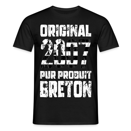 T-shirt Homme - Anniversaire 18 Ans - Original 2007 - Pur produit Breton - noir
