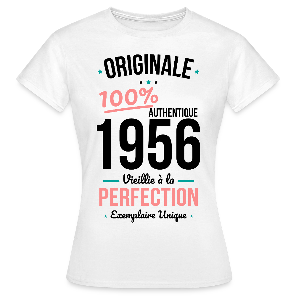 T-shirt anniversaire 70 ans Femme coloris clair – Originale 1956 Authentique - blanc
