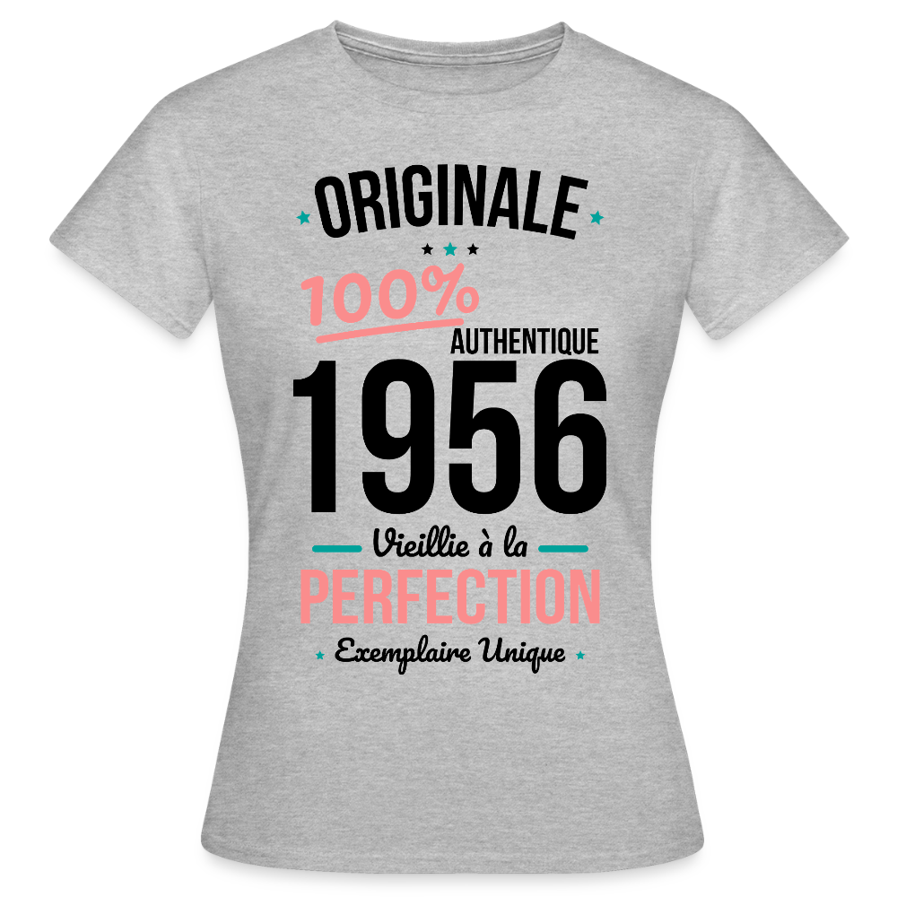 T-shirt anniversaire 70 ans Femme coloris clair – Originale 1956 Authentique - gris chiné