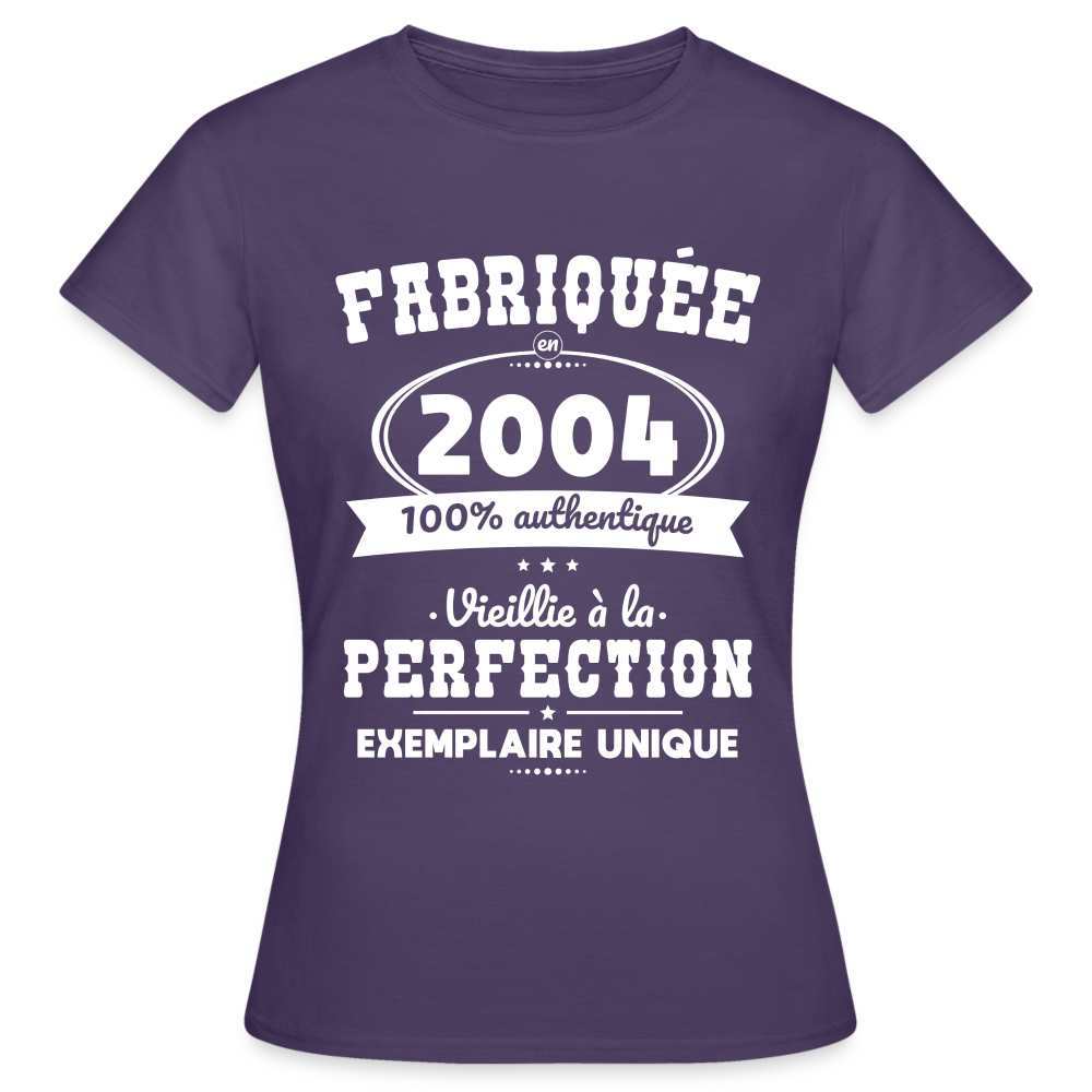 T-shirt Femme - Anniversaire 21 Ans - Fabriquée en 2004 - violet foncé