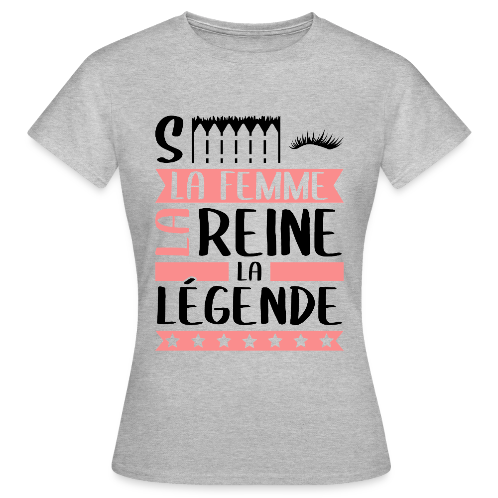 T-shirt femme coloris clair Cécile en rébus – La femme, la reine, la légende - gris chiné