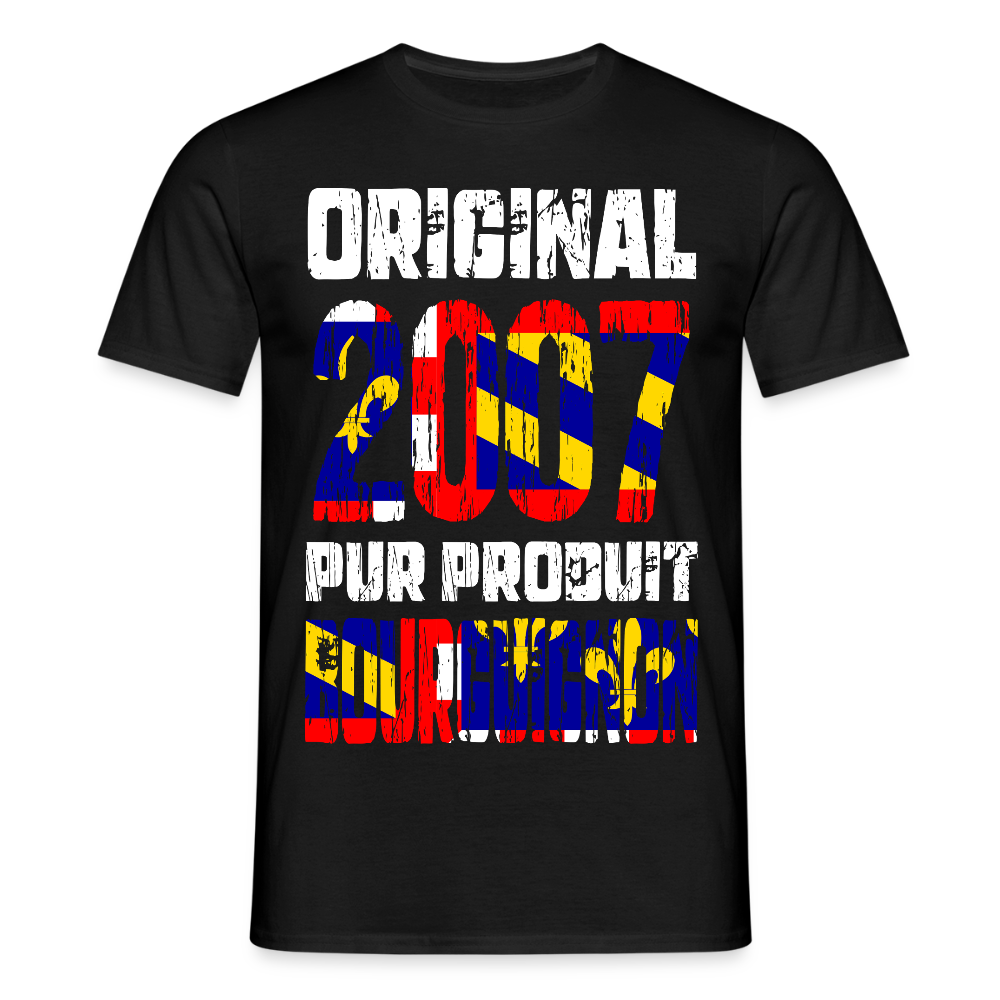 T-shirt Homme - Anniversaire 18 Ans - Original 2007 - Pur produit Bourguignon - noir