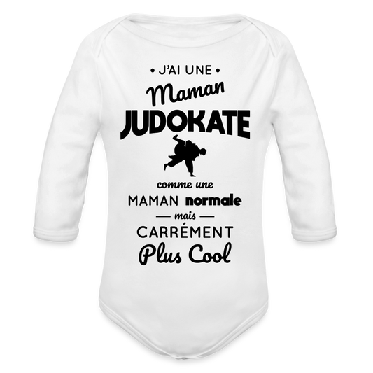 Body Bébé bio manches longues - J'ai une maman judokate - blanc