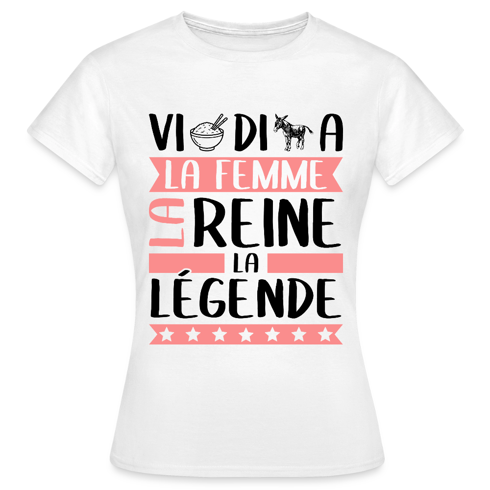 T-shirt femme coloris clair Viridiana en rébus – La femme, la reine, la légende - blanc