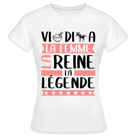 T-shirt femme coloris clair Viridiana en rébus – La femme, la reine, la légende - blanc
