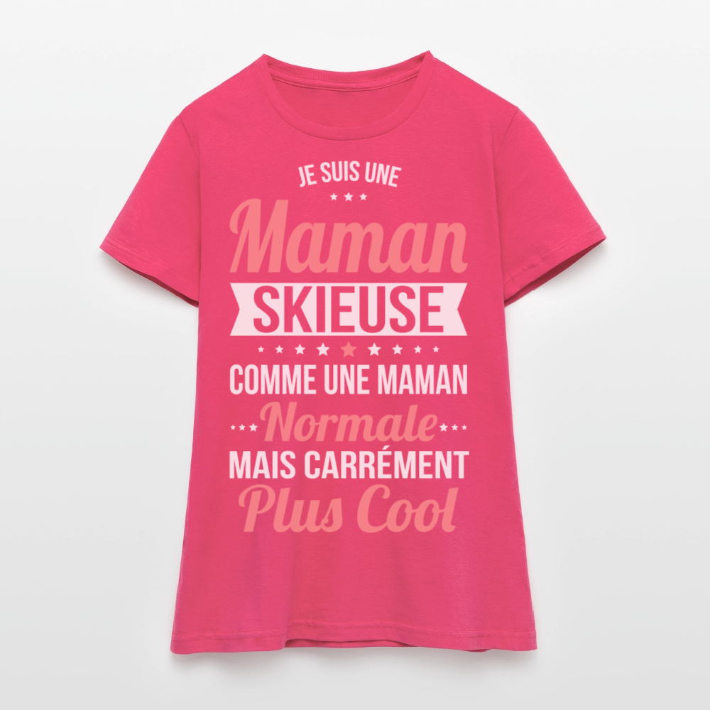 T-shirt Femme - Maman skieuse plus cool - rose azalée