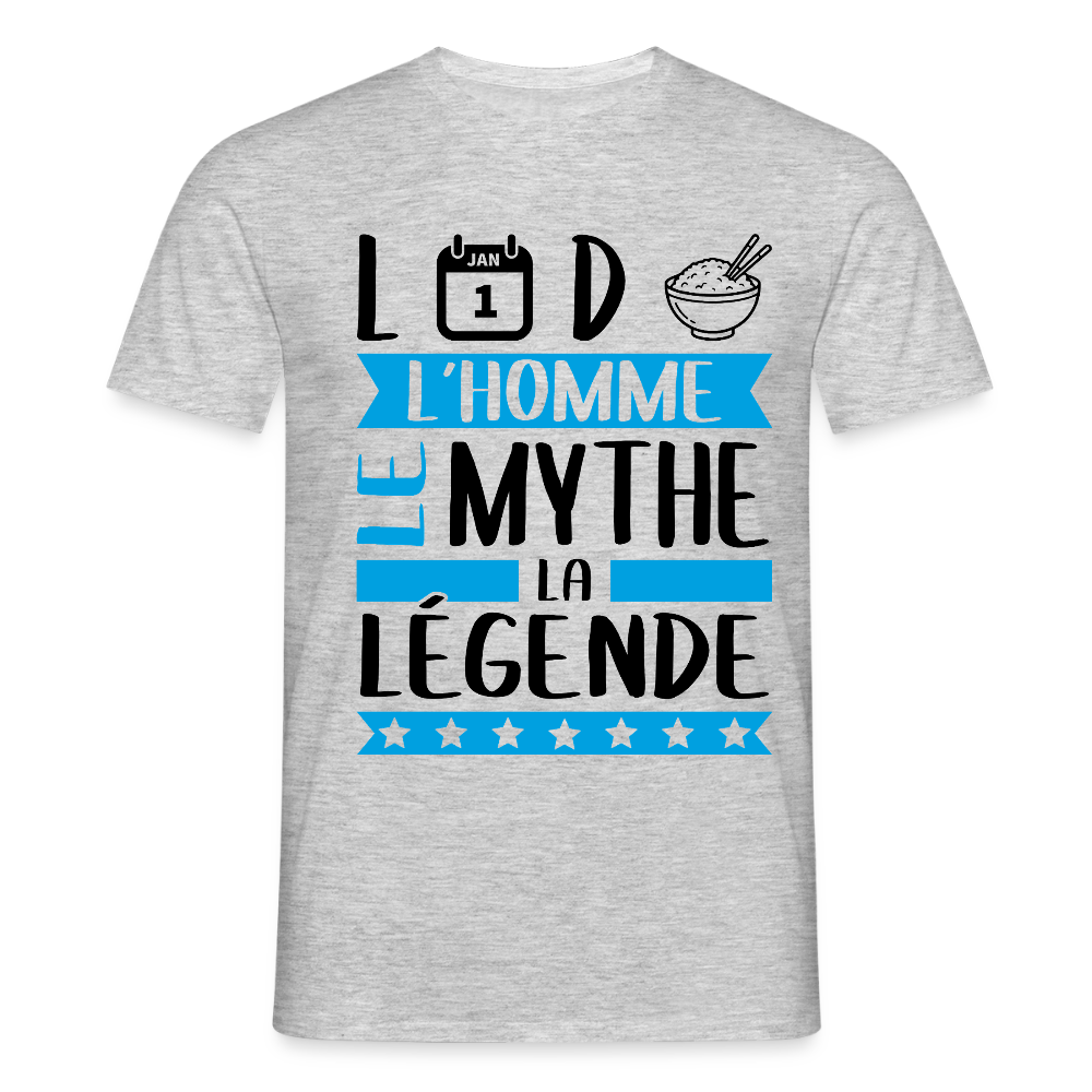 T-shirt homme coloris clair Landry en rébus – L’homme, le mythe, la légende - gris chiné