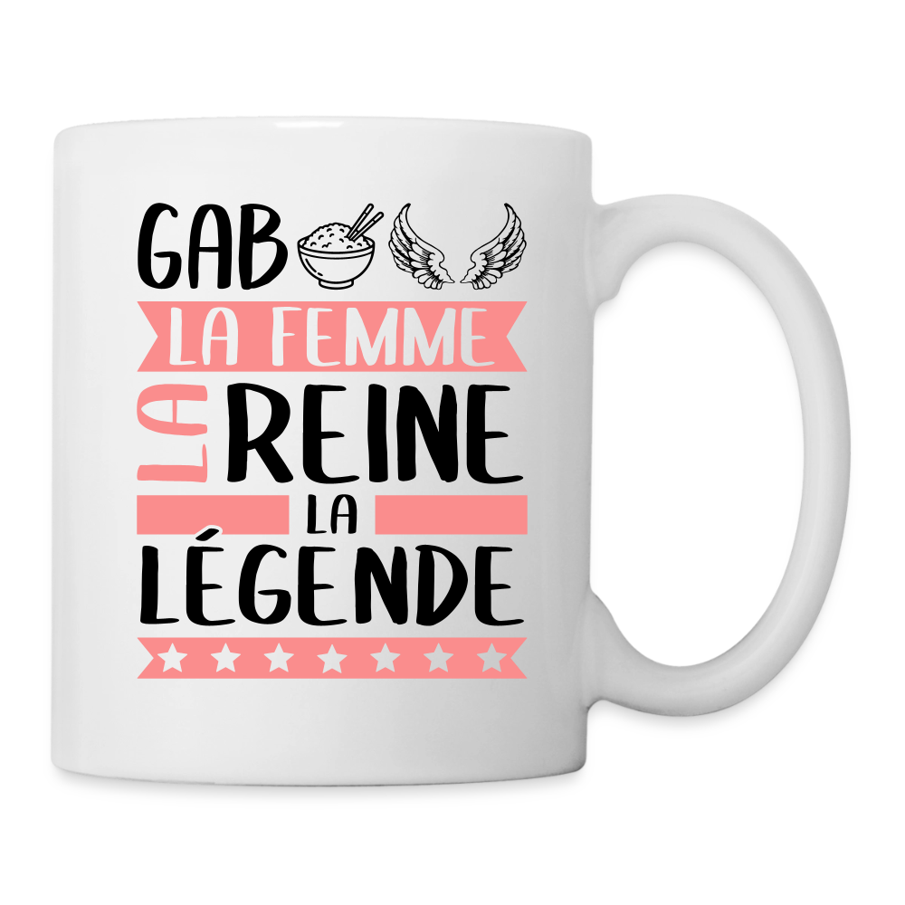 Mug blanc Gabrielle rébus – La femme, la reine, la légende - blanc