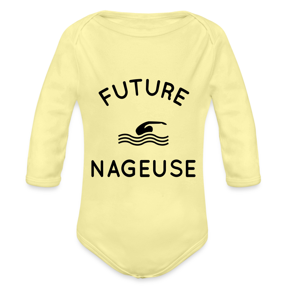 Body Bébé bio manches longues - Future nageuse - jaune délavé
