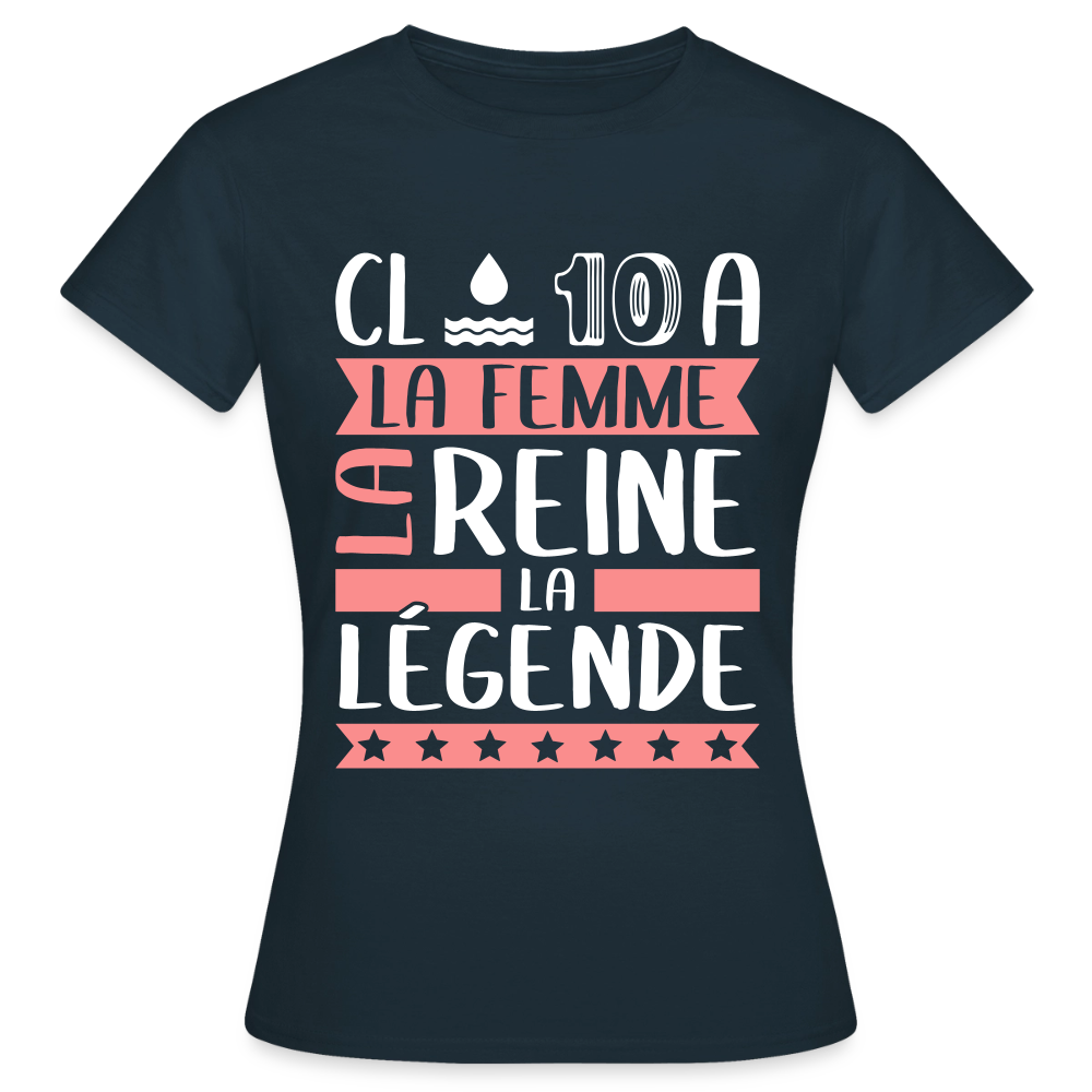 T-shirt femme Claudia rébus – La femme, la reine, la légende - marine