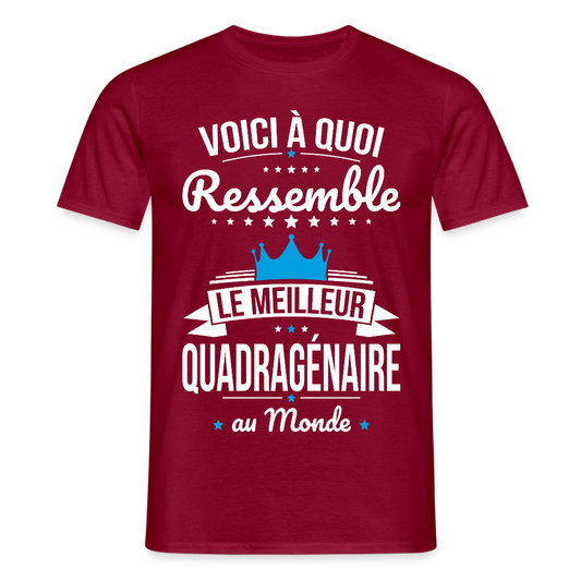 T-shirt Anniversaire Homme – Le Meilleur Quadragénaire au Monde - rouge brique