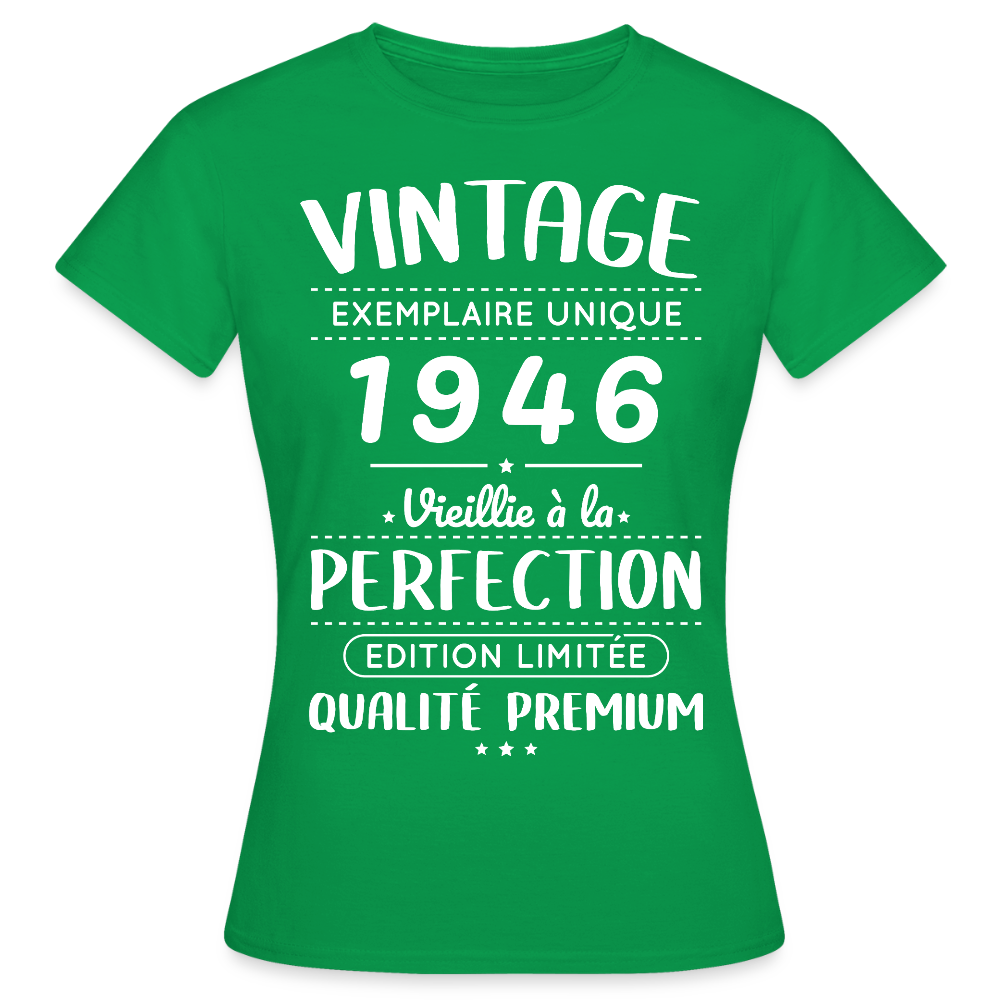 T-shirt anniversaire femme 80 ans – Vintage 1946 – Perfection - vert