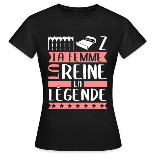 T-shirt femme Elise rébus – La femme, la reine, la légende - noir