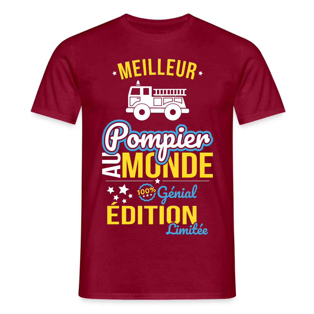 T-shirt Homme - Meilleur Pompier au monde - 100% génial - rouge brique