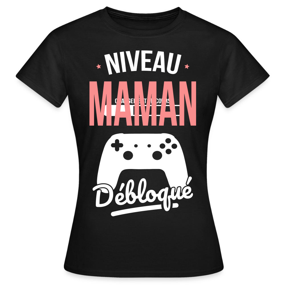 T-shirt femme fête des mères - Niveau maman débloqué - noir