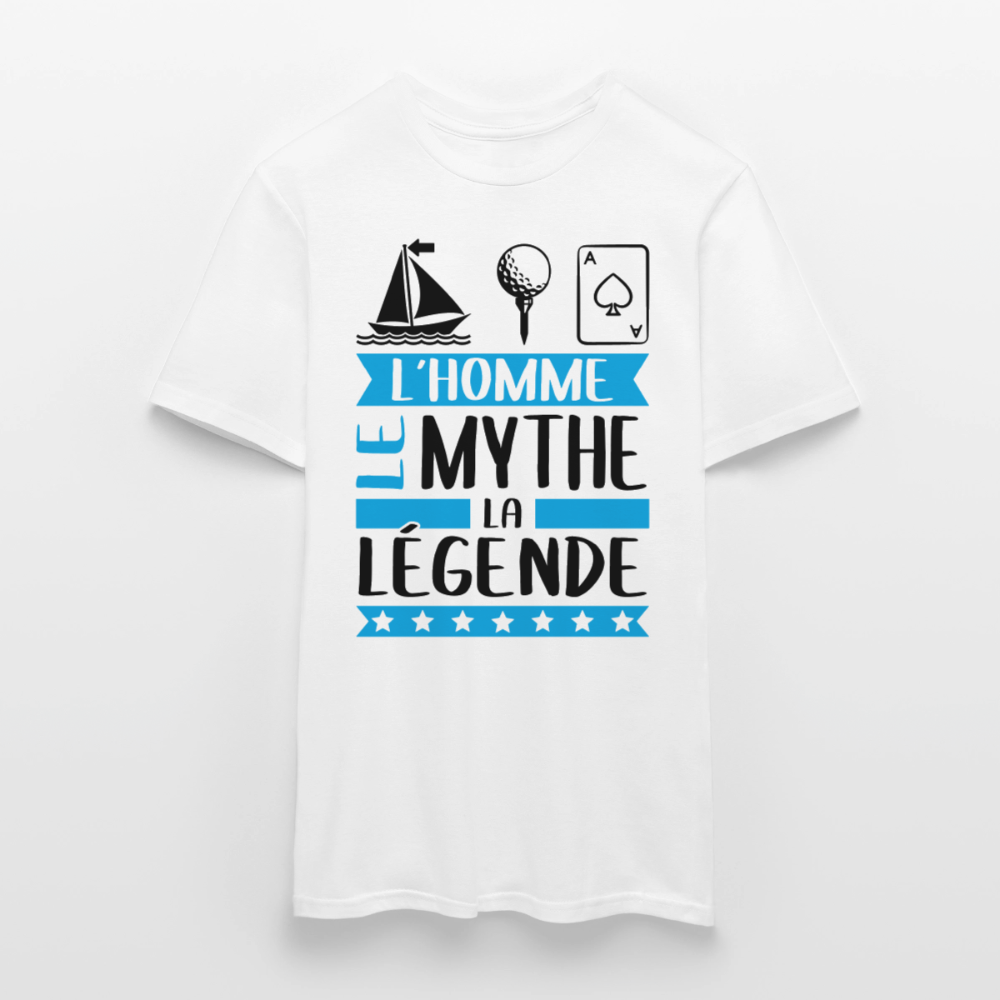 T-shirt homme coloris clair Mathias en rébus – L’homme, le mythe, la légende - blanc