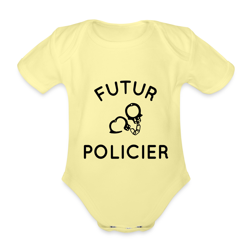 Body Bébé bio manches courtes - Futur policier - jaune délavé