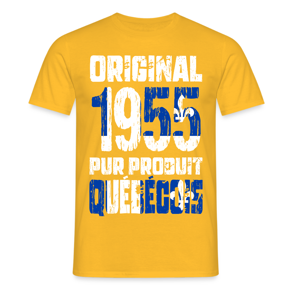 T-shirt Homme - Anniversaire 70 Ans - Original 1955 - Pur produit Québécois - jaune