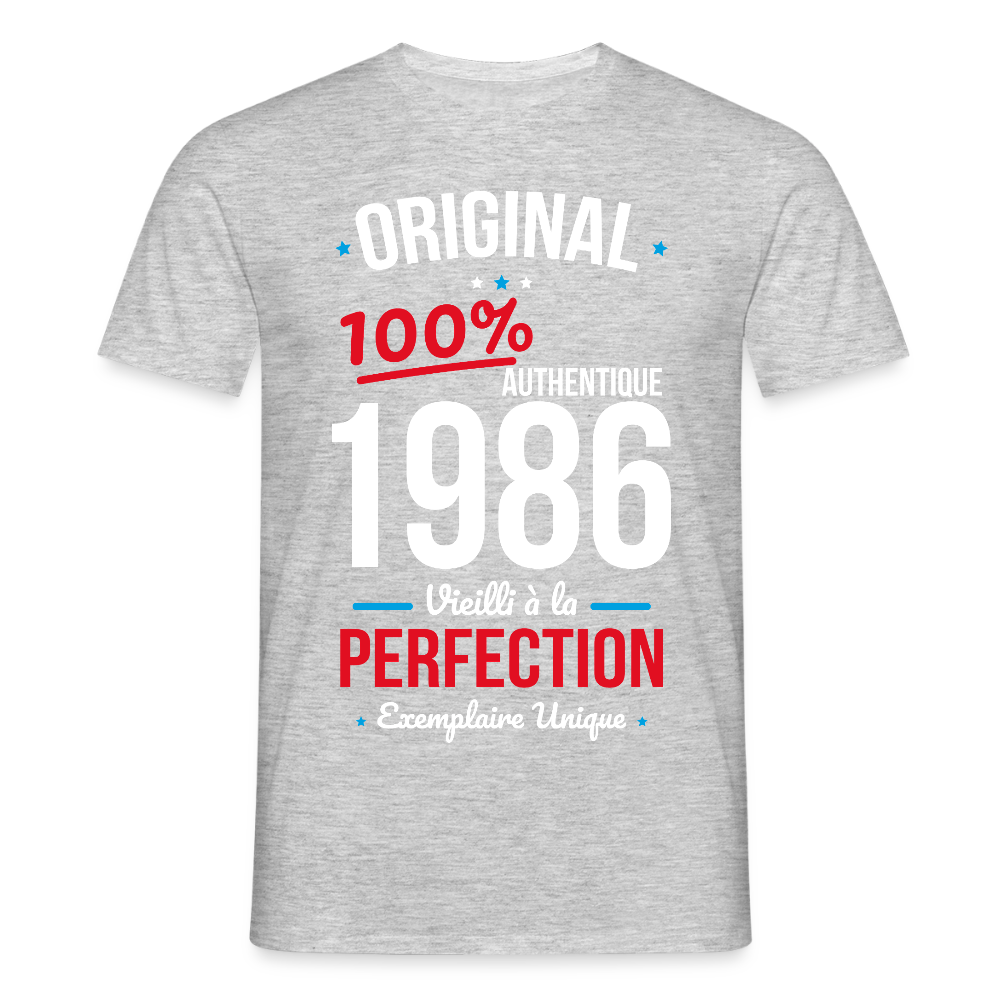 T-shirt anniversaire 40 ans Homme – Original 1986 Authentique - gris chiné