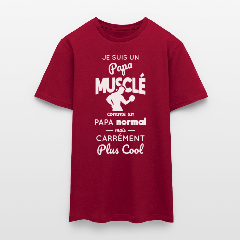 T-shirt Homme - Papa musclé plus cool - rouge brique