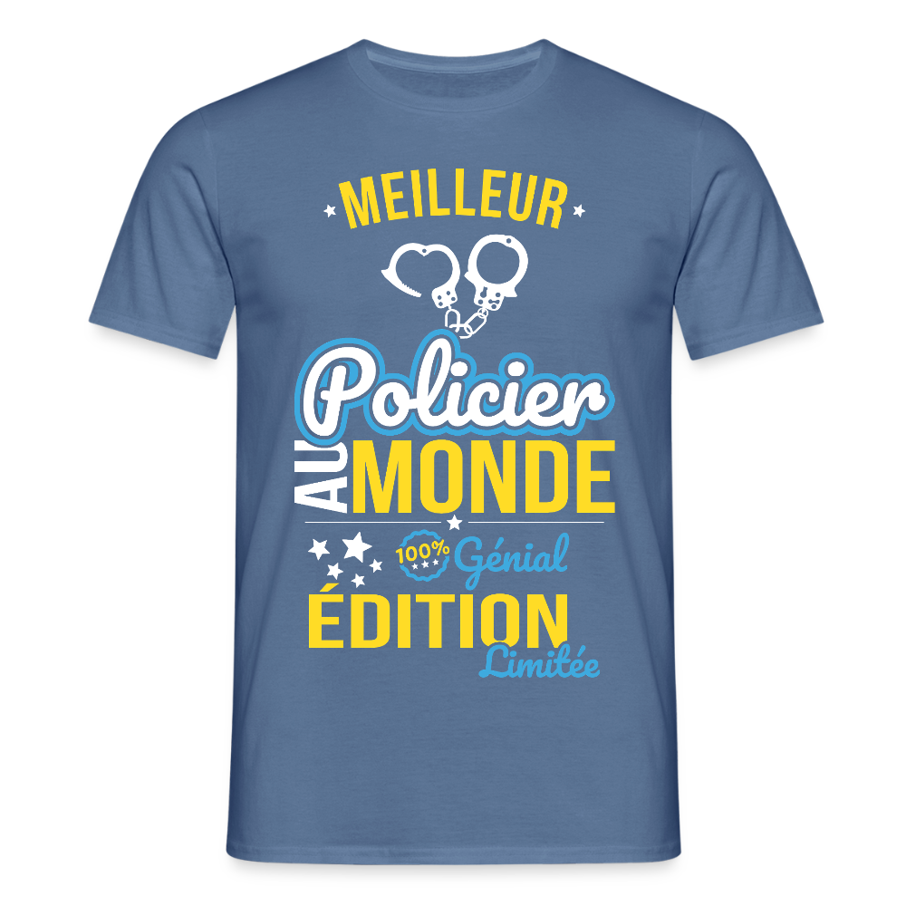 T-shirt Homme - Meilleur Policier au monde - 100% génial - bleu pigeon 