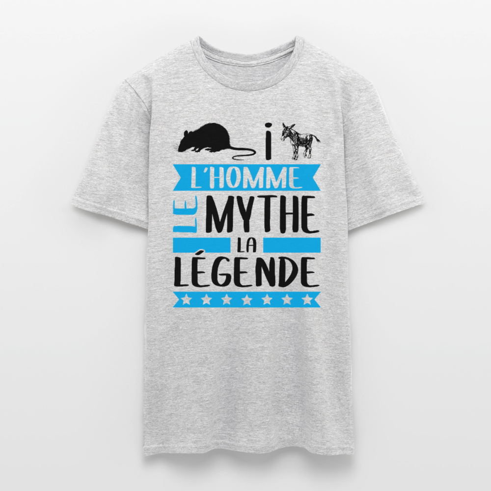 T-shirt homme coloris clair Rayane en rébus – L’homme, le mythe, la légende - gris chiné