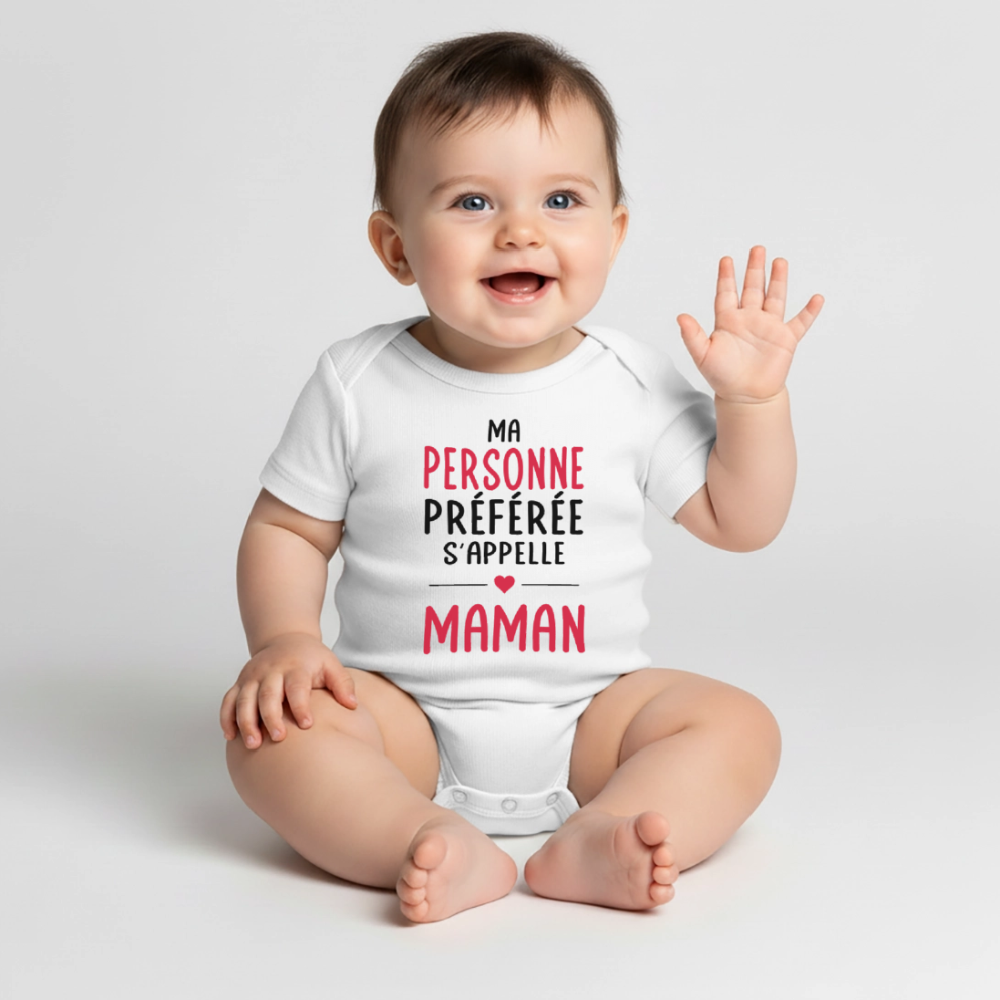 Body bébé bio manches courtes coloris clair - Ma personne préférée s'appelle Maman - blanc