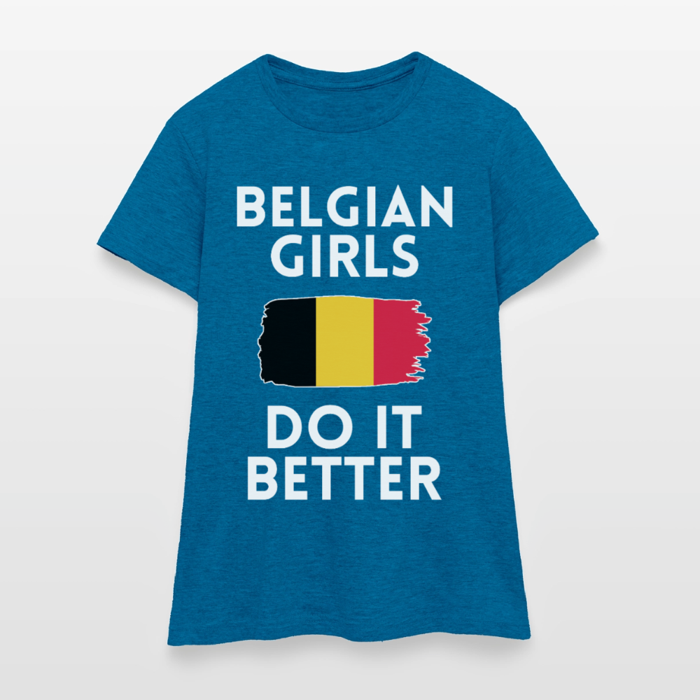 T-shirt femme - Belgian Girls Do It Better - bleu saphir antique chiné