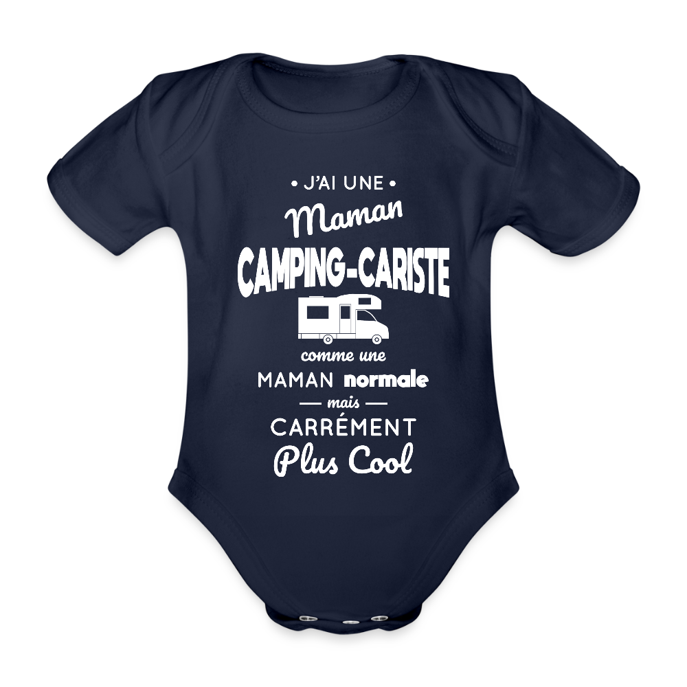Body Bébé bio manches courtes - J'ai une maman camping-cariste - marine foncé