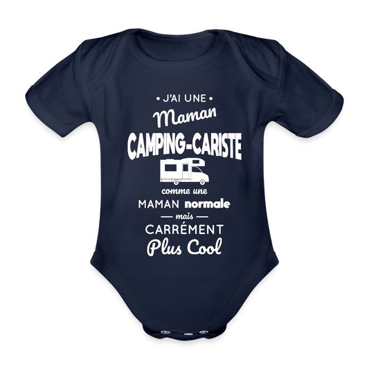 Body Bébé bio manches courtes - J'ai une maman camping-cariste - marine foncé
