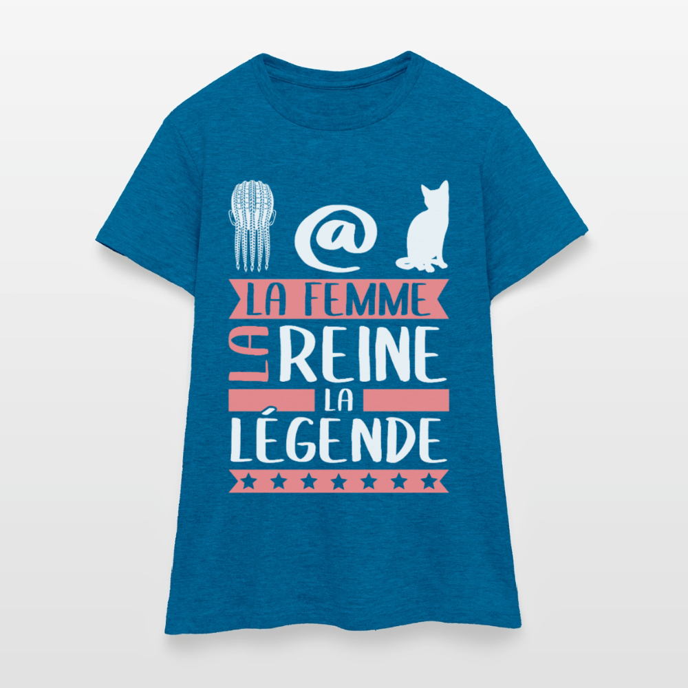 T-shirt femme Natacha rébus – La femme, la reine, la légende - bleu saphir antique chiné