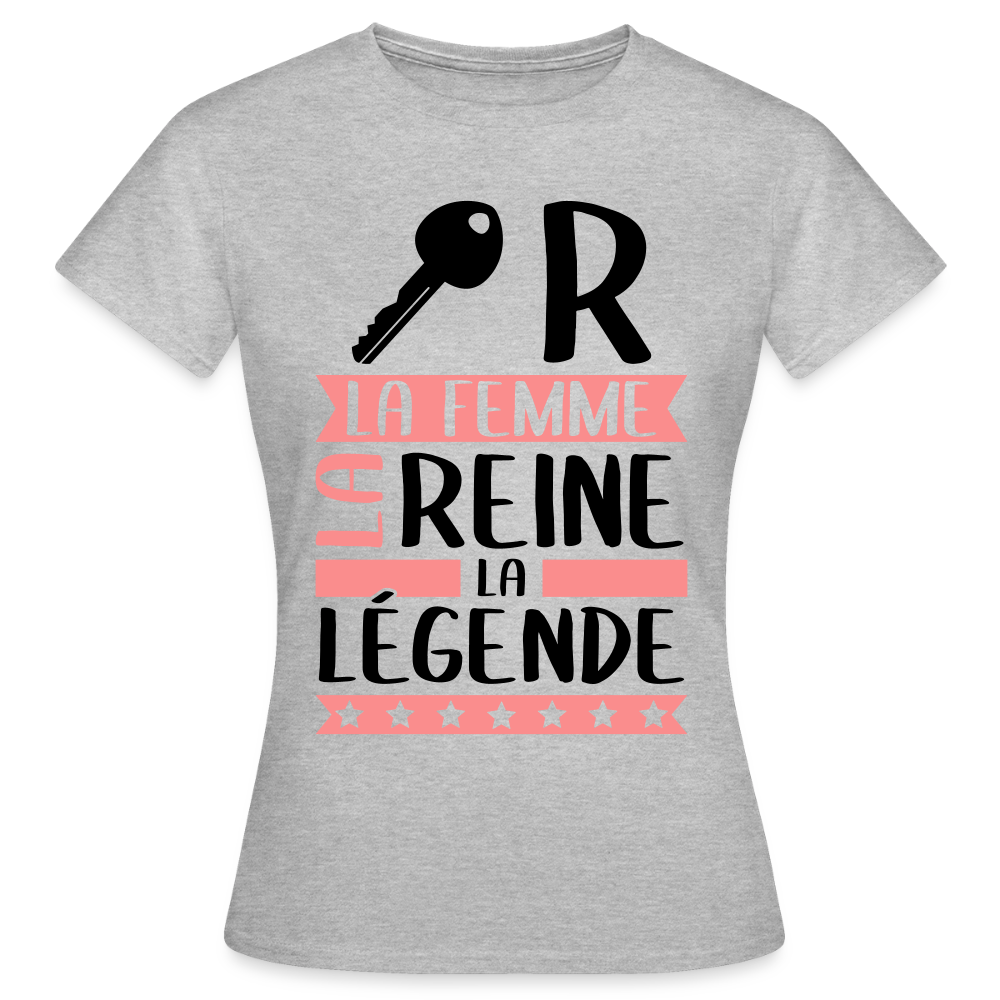 T-shirt femme coloris clair Claire en rébus – La femme, la reine, la légende - gris chiné