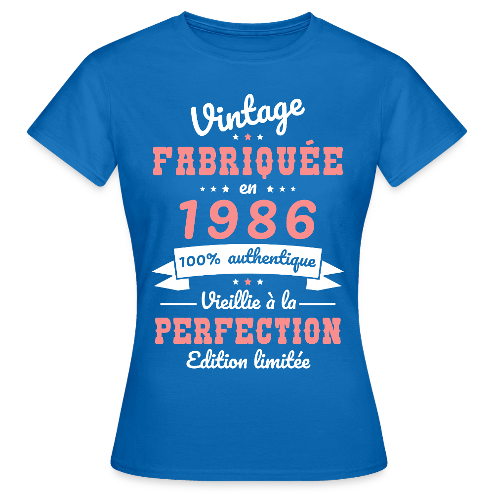 T-shirt anniversaire femme 40 ans – Vintage 1986 - bleu royal